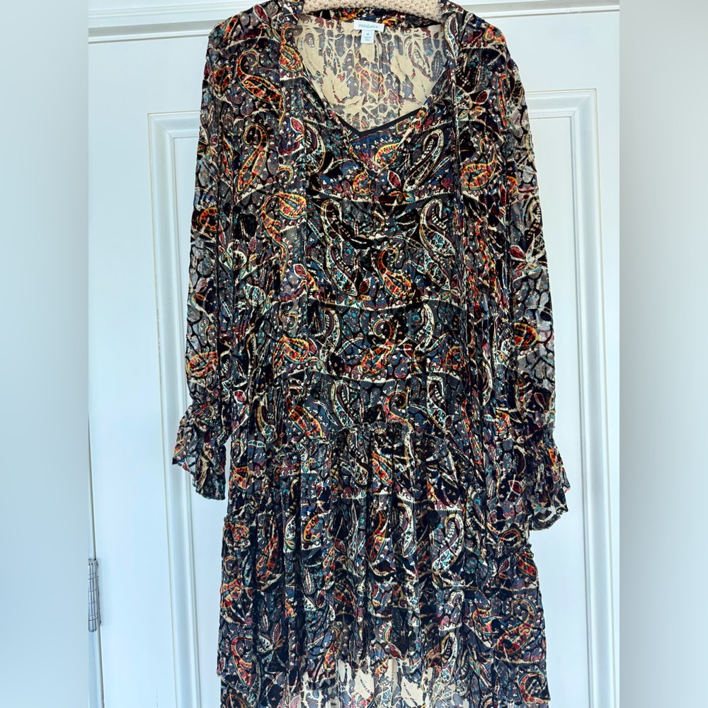 Sundance Multicolor Paisley velvet Long Sleeve Dress